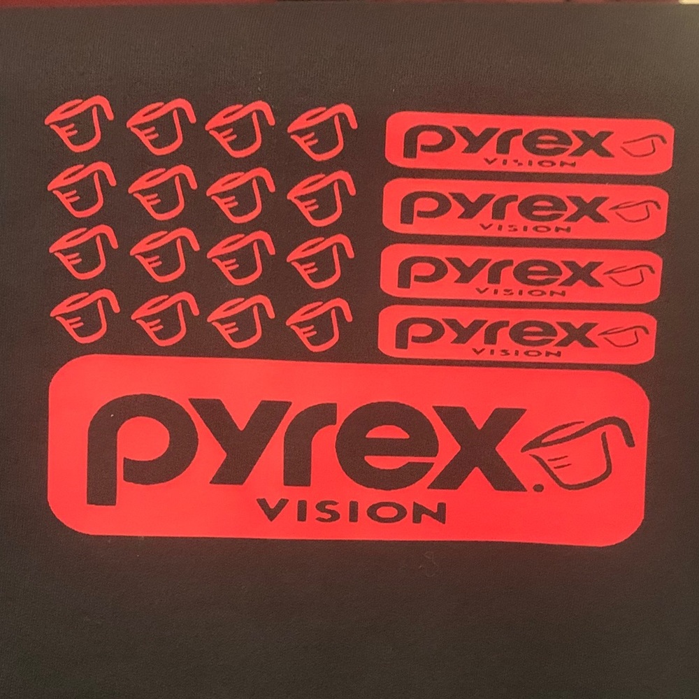 Black sweatshirt with red Pyrex flag